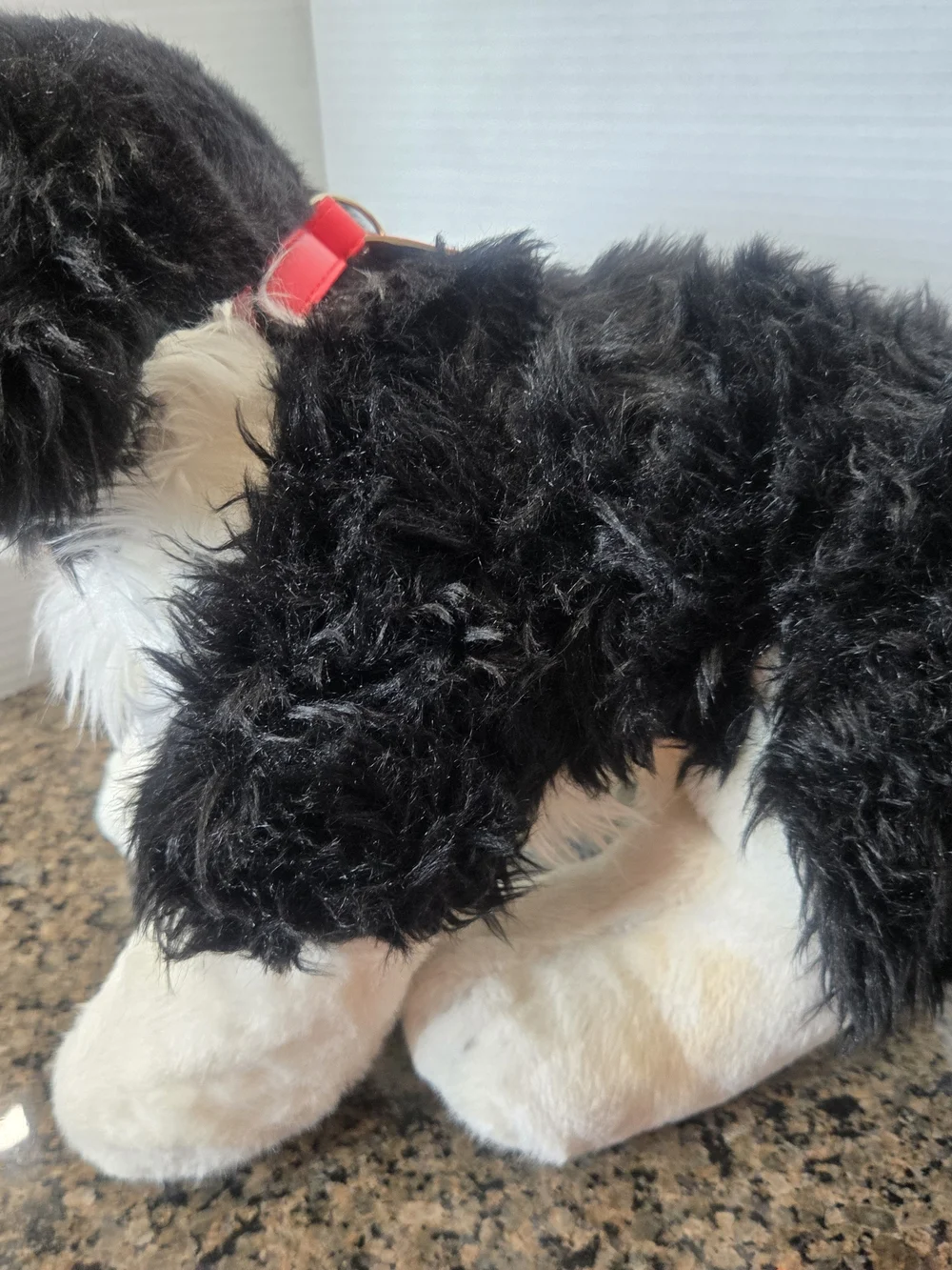 Build A Bear Workshop Black & White Plush Dog Toy with Red Patterned Leash